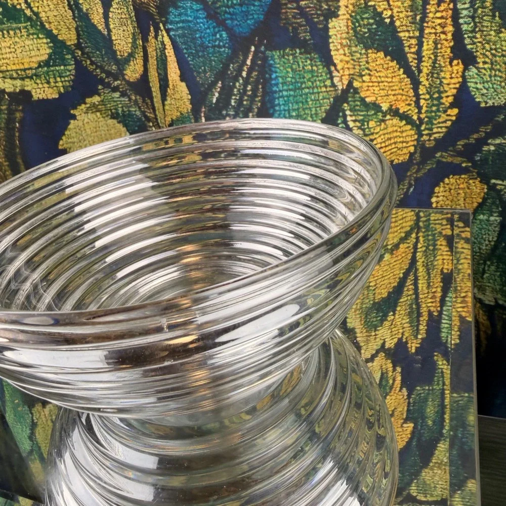 Park Avenue Clear Glass Ribbed Concentric Circle Decorative Bowl‎ Centerpiece
